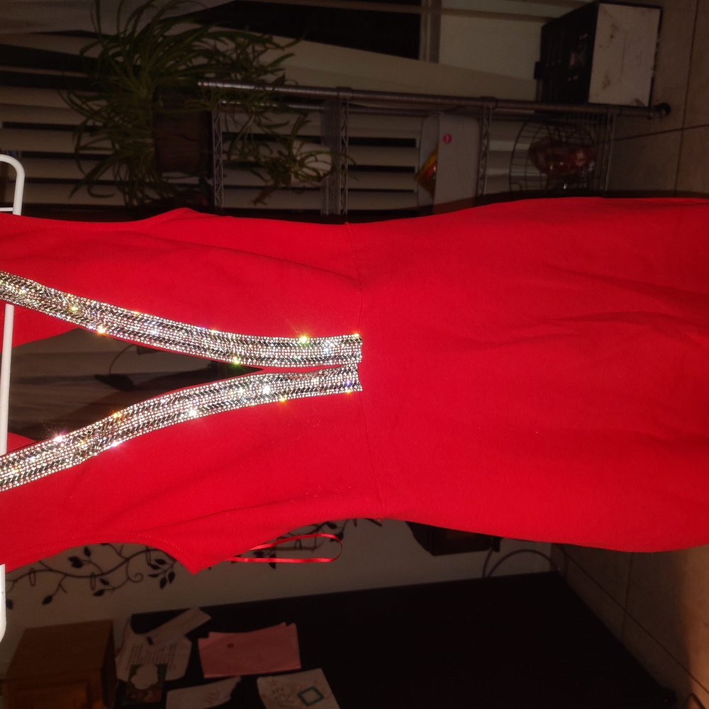 Red Dress with Rhinestone Detailing
